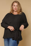 Pleione Plus Size Self-Tie Wrap Front Blouse: Royal Blue / 3X
