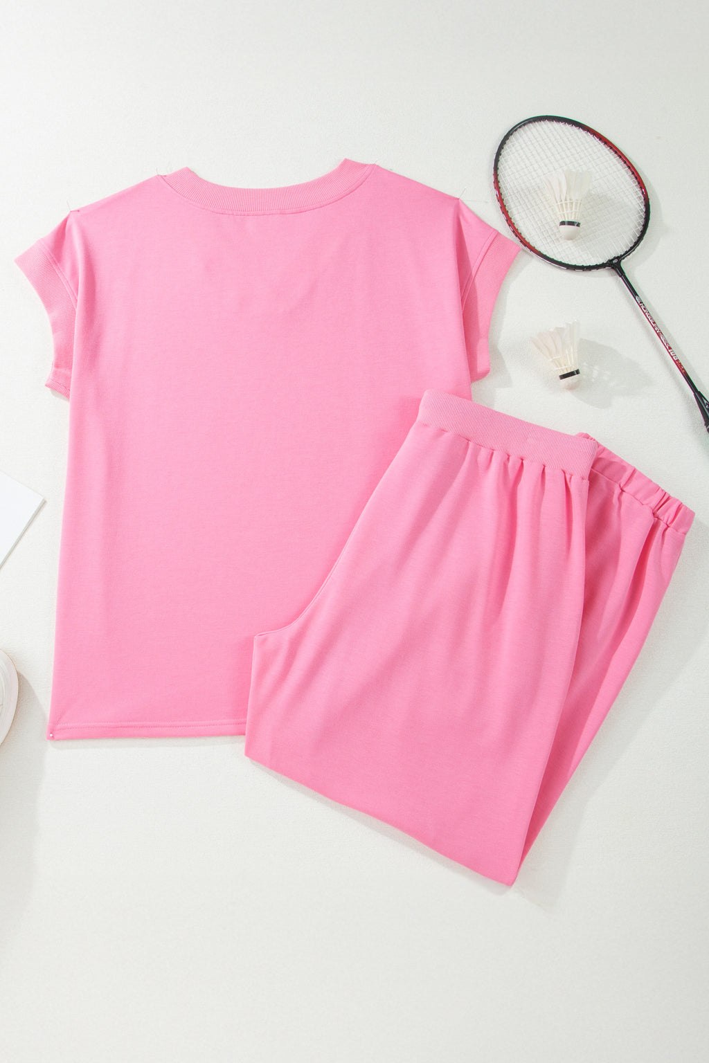 Sugar Solid V-Neck Tee and Drawstring Plus Size Pants Set