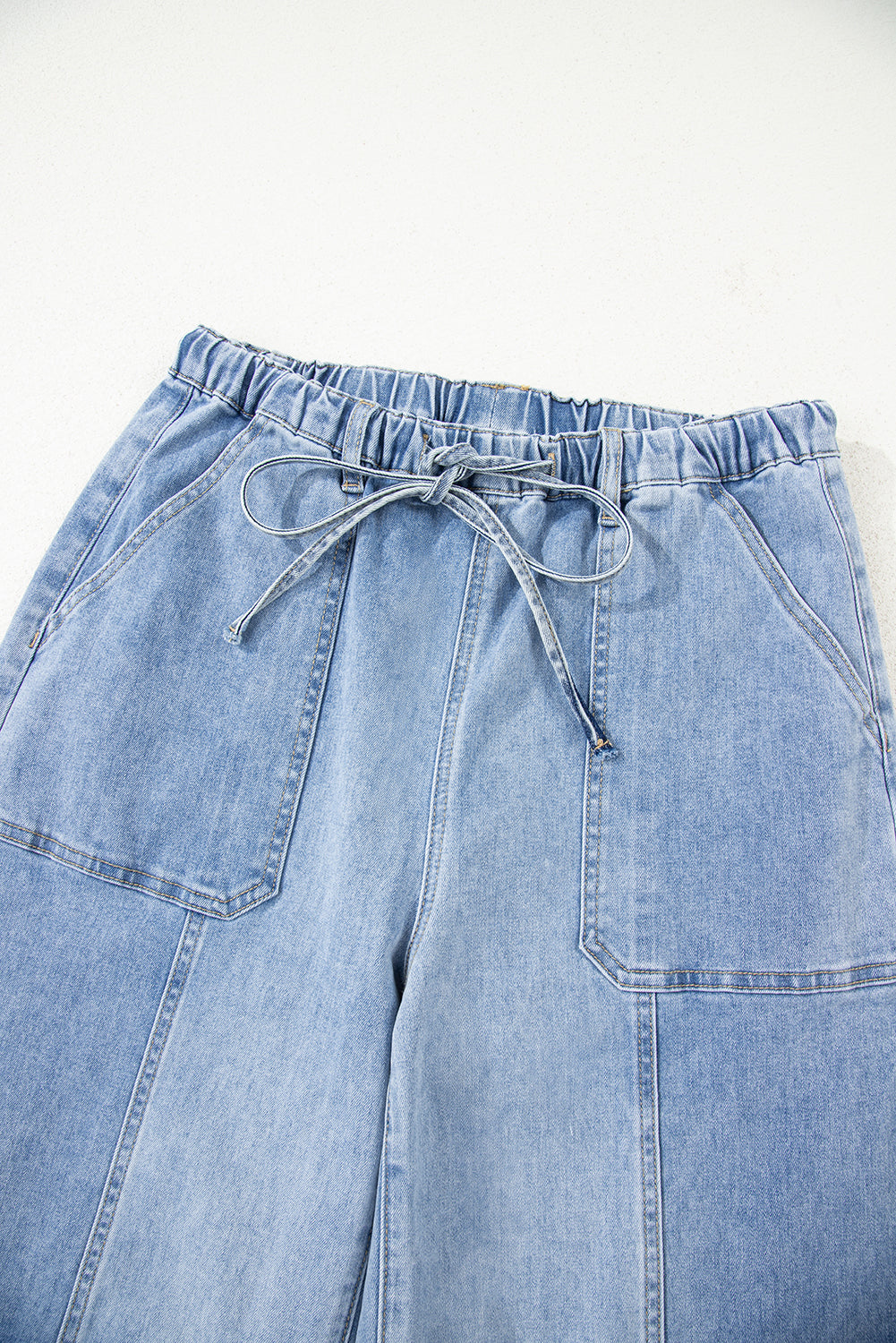 Beau Blue Drawstring Raw Hem Wide Leg Jeans