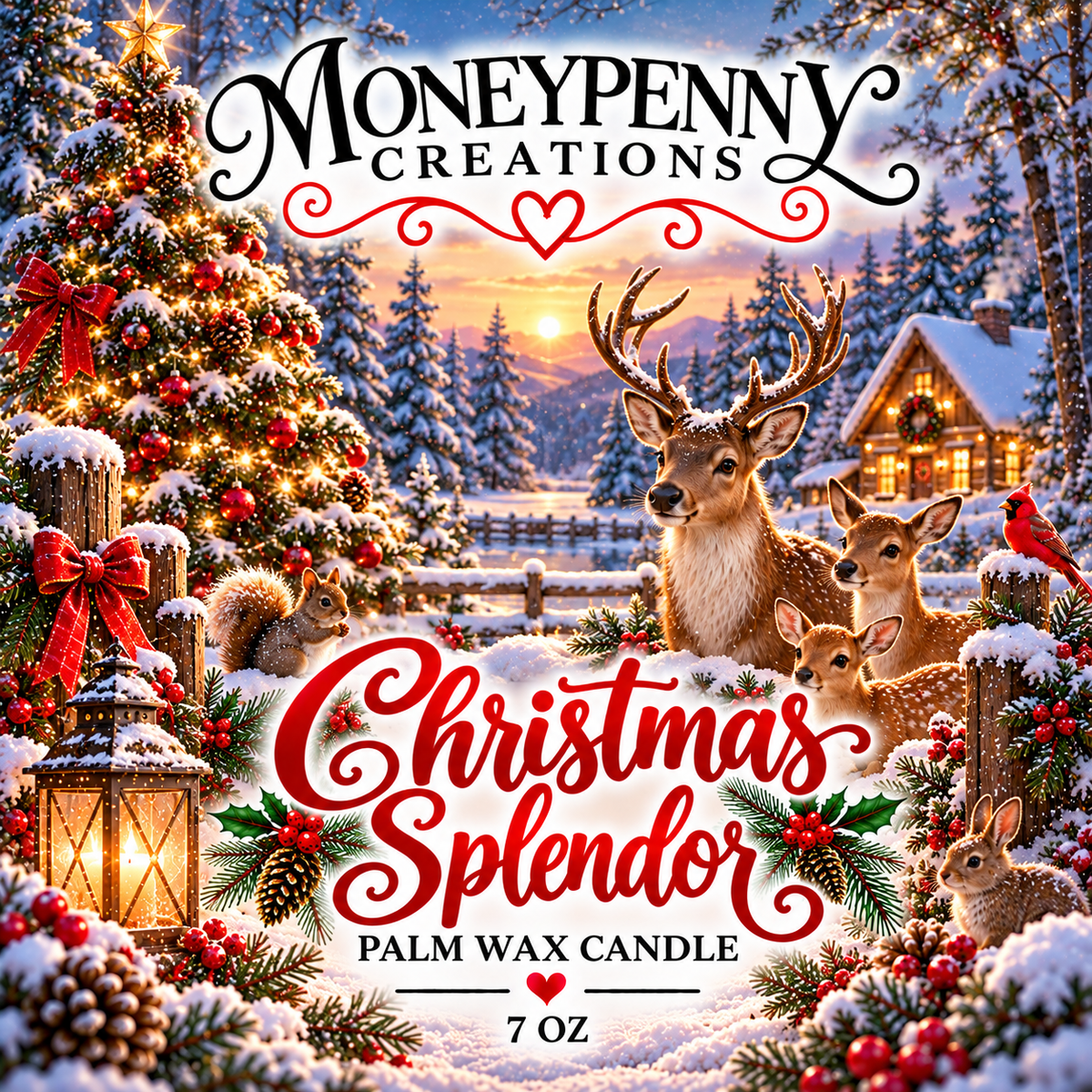 Christmas Splendor Candle` Moneypenny Creations Palm Wax Candle, 7oz
