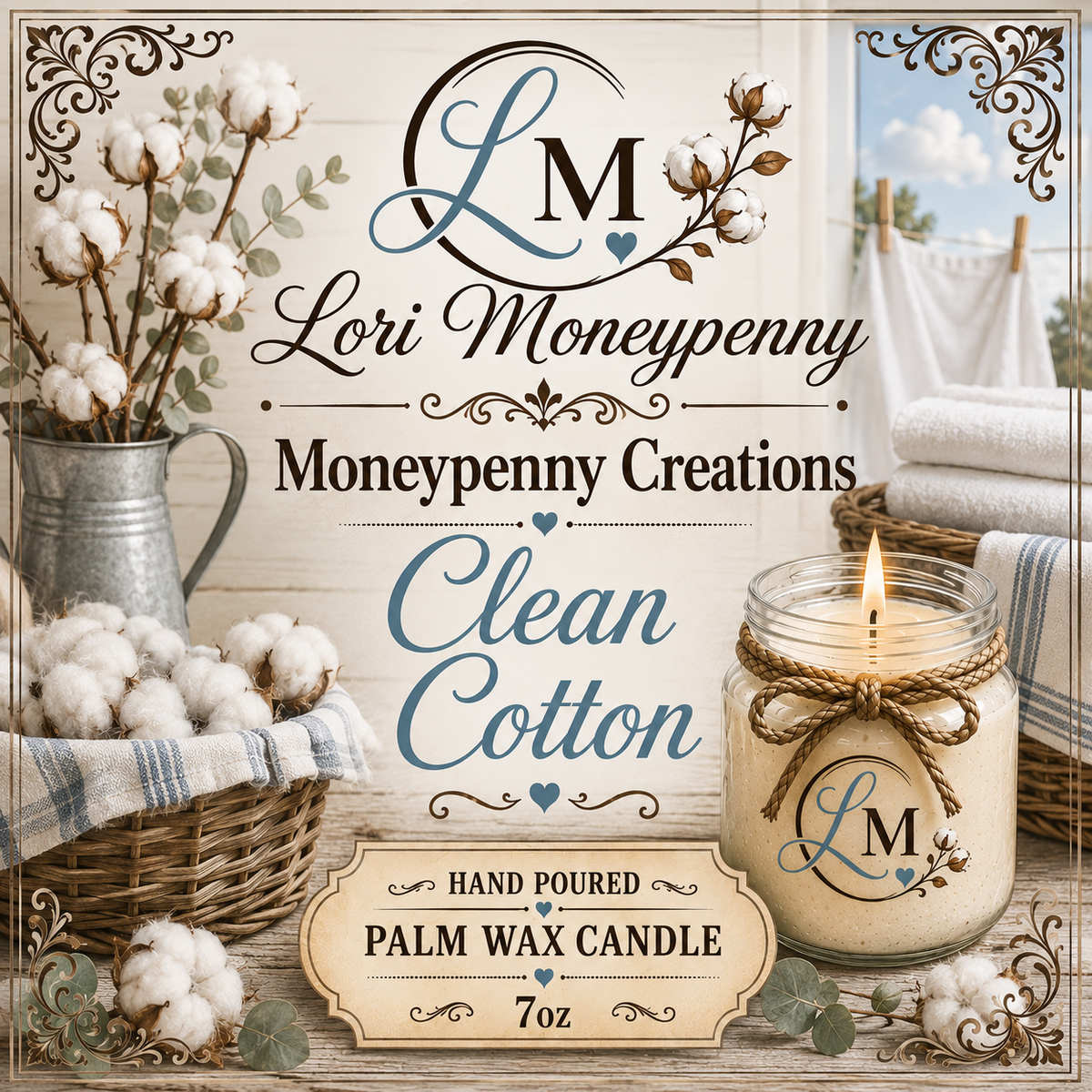 Clean Cotton Candle Moneypenny Creations Palm Wax Candle, 7oz
