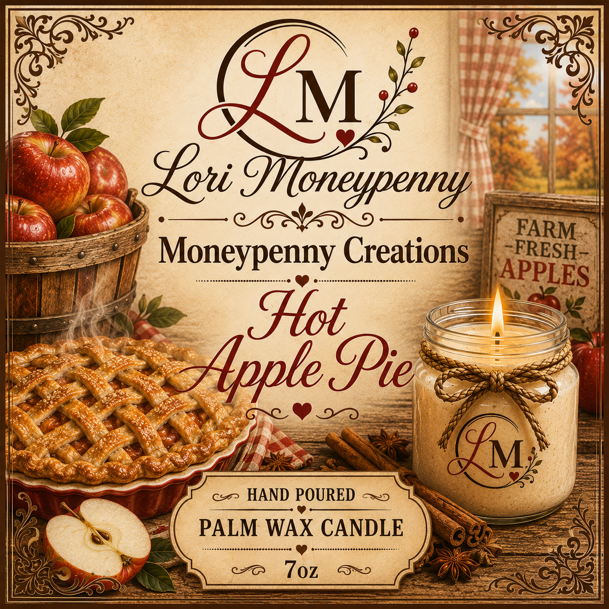 Hot Apple Pie Candle Moneypenny Creations Palm Wax Candle, 7oz