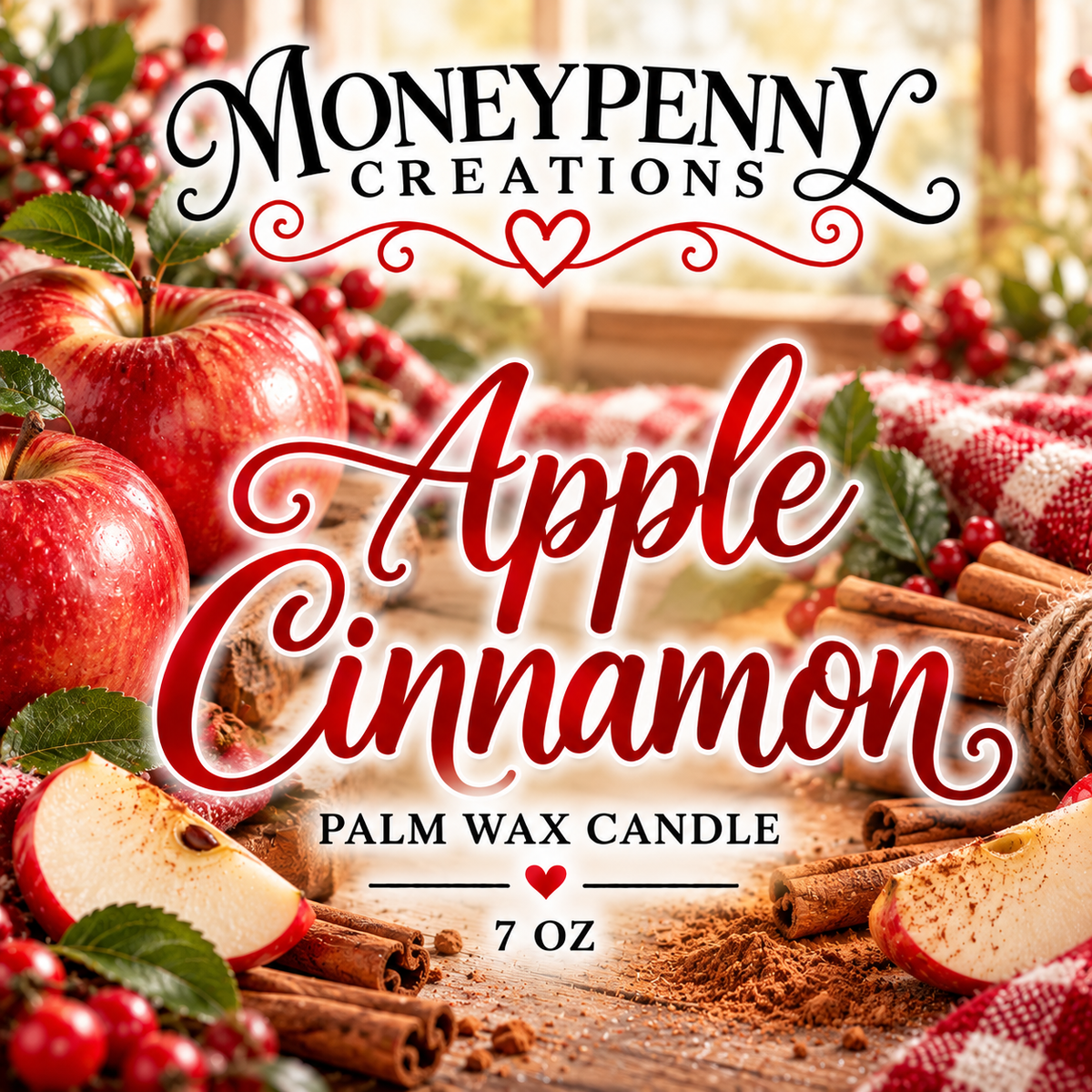 Apple Cinnamon Candle Moneypenny Creations Palm Wax Candle, 7oz