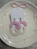 Pink and White U Shape Dangles (Silver) Handmade , Large
