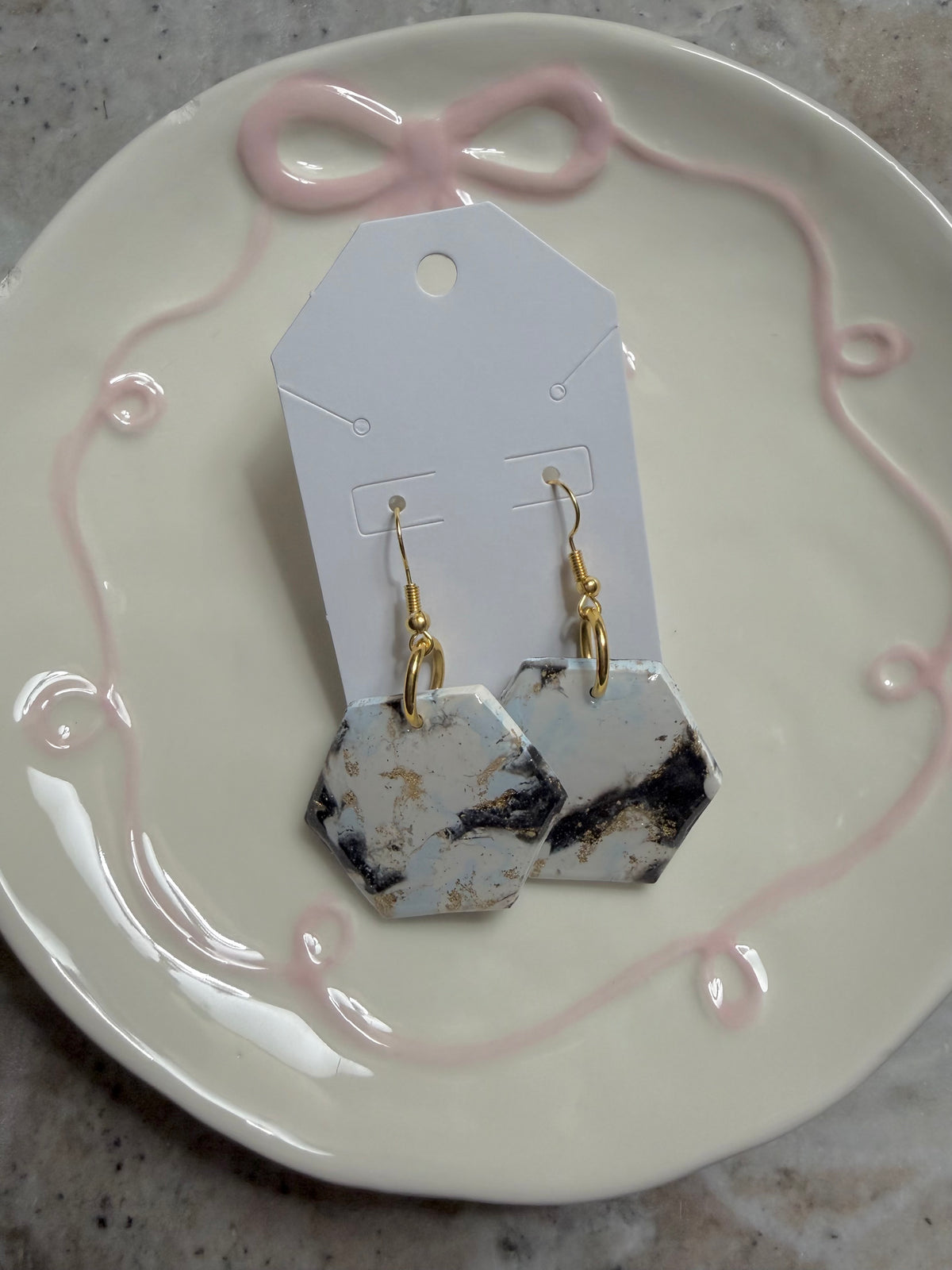 Marble Hexagon Swirl (Gold)  Handmade , Medium