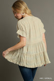 Plus Sizer Oatmeal Top with Ruffle Sleeves