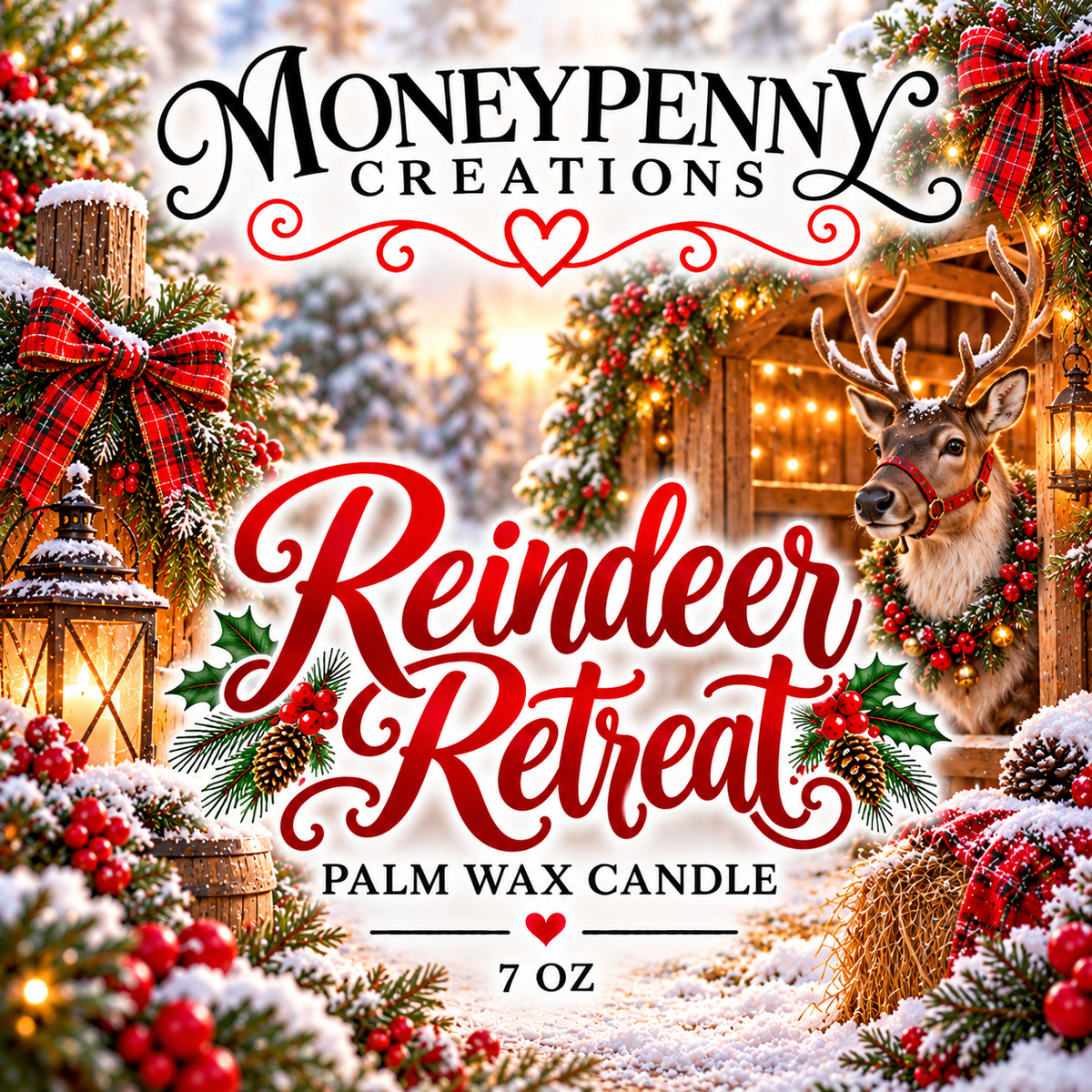 Reindeer Retreat Candle Moneypenny Creations Palm Wax Candle, 7oz