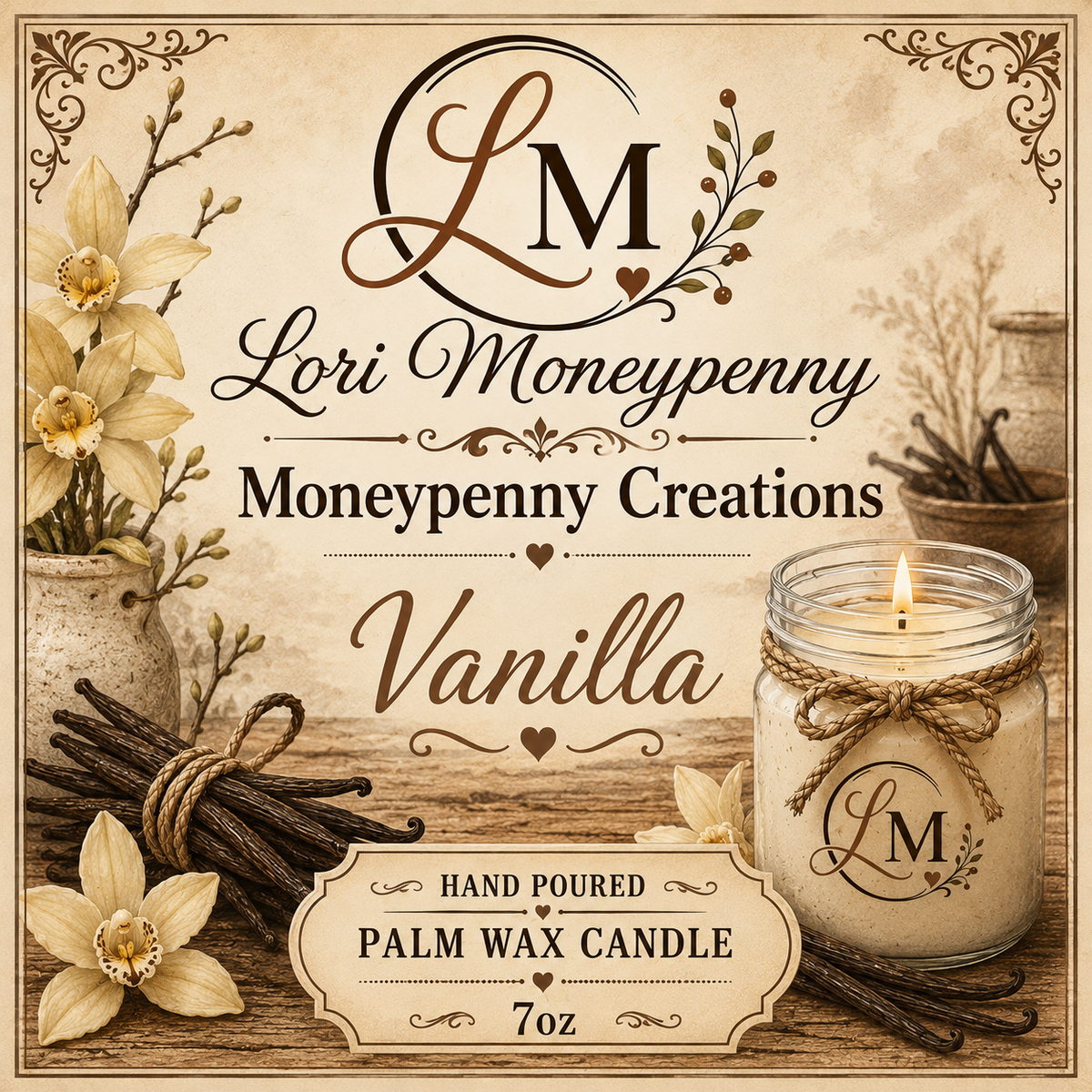 Vanilla Candle Moneypenny Creations Palm Wax Candle, 7oz