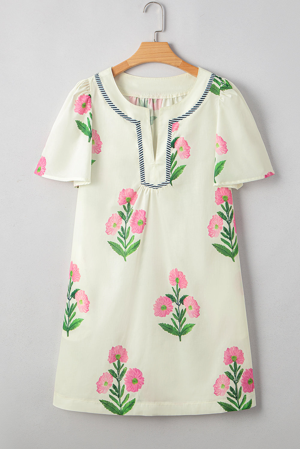 Apricot Striped Floral Mini Dress