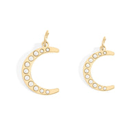 18K Gold PVD Stainless Steel Pearl Beaded Moon Charm: Gold / 15mm