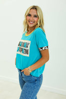 Country Bumpkin Patch Turquoise Ringer Tee: Turquoise