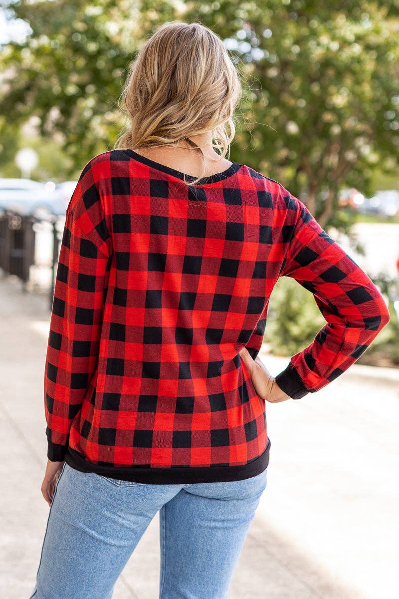 Plaid With Me Long Sleeves T-Shirt, Buffalo Plaid: RED