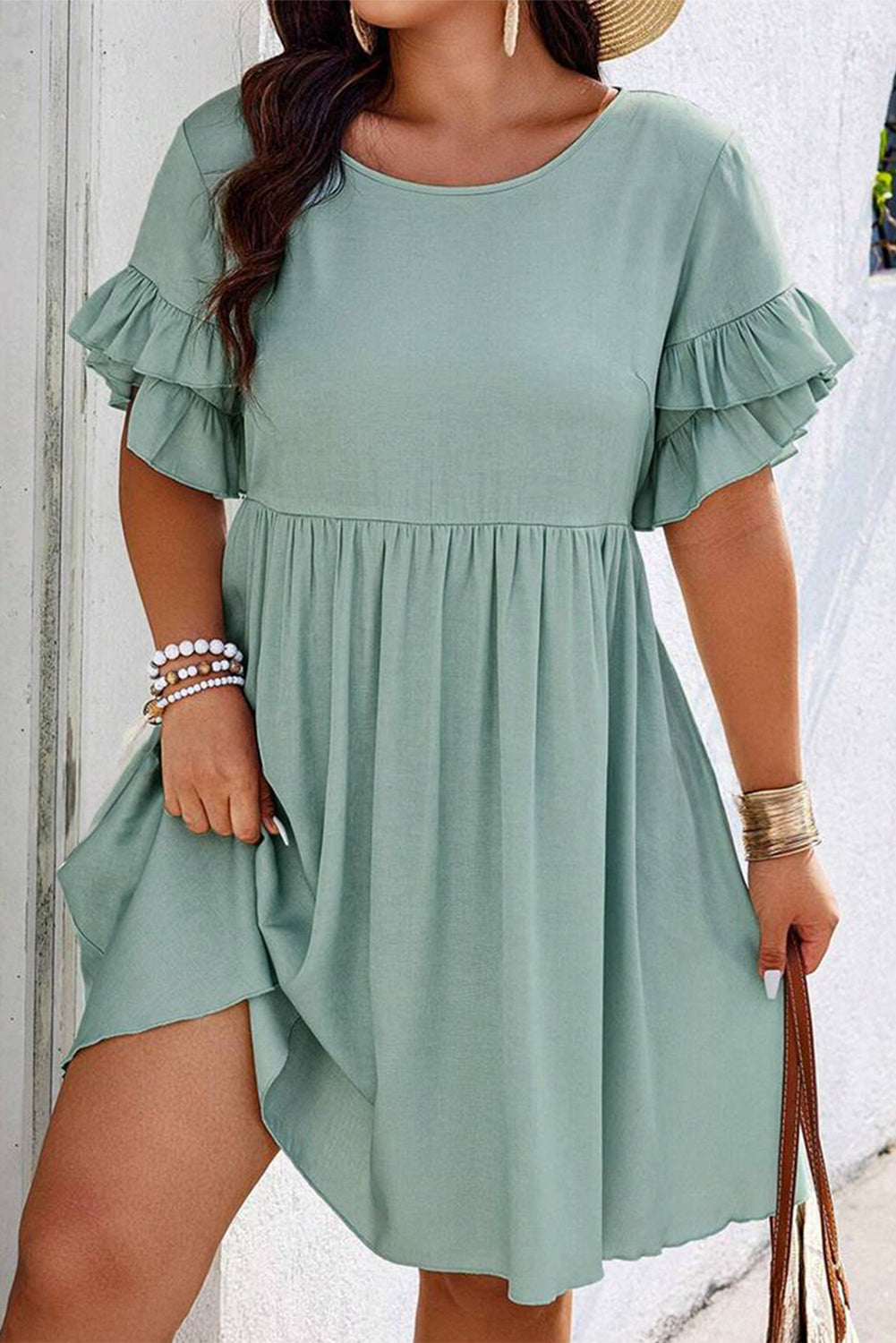 Grass Green Ruffle Flared Mini Dress