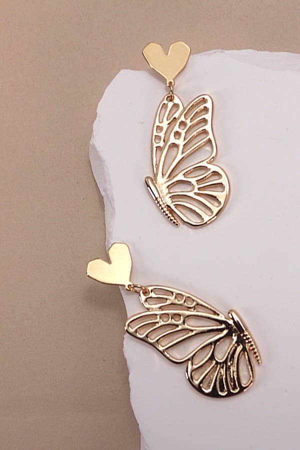 HEART BUTTERFLY SYMMETRIC EARRINGS | 80E3869: GOLD