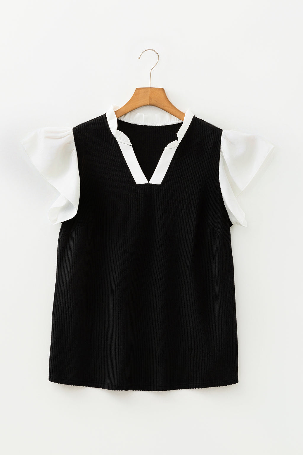 Black Plus Size Ruffled Short Sleeve Blouse
