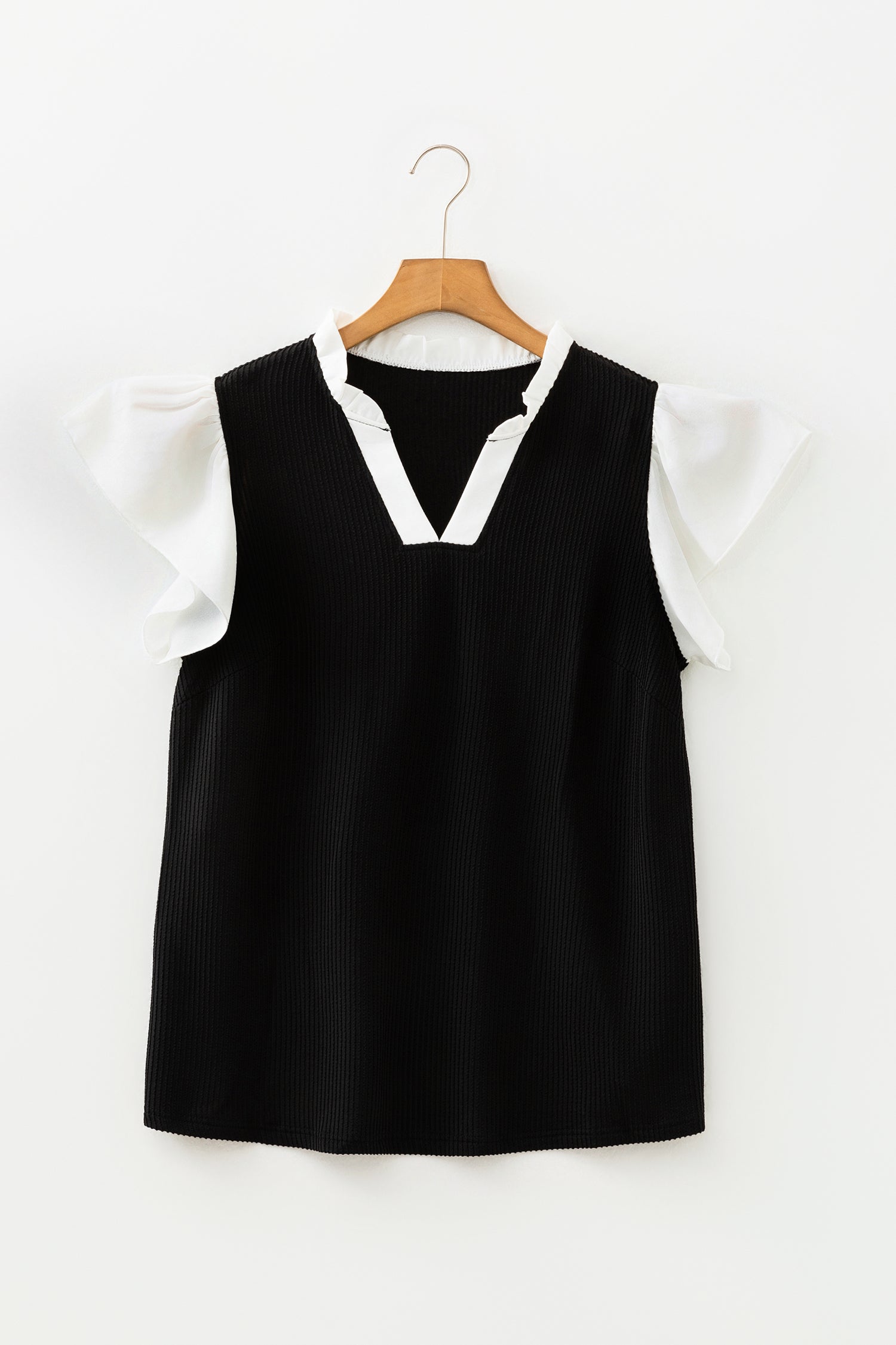 Black Plus Size Ruffled Short Sleeve Blouse