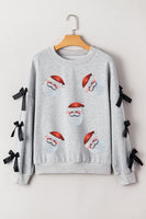 Light Grey Santa Claus Sequins Patch Ribbon Bow Detail Split Sleeve Baggy Sweatshirt