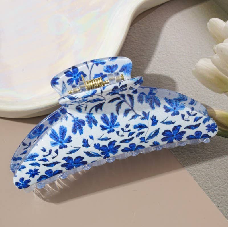 Floral Print Hair Claw Clips | 40H1054: Red