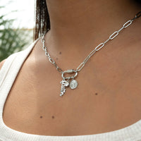 18K PVD Gold Carabiner "Faith" Paperclip Charm Necklace: Gold