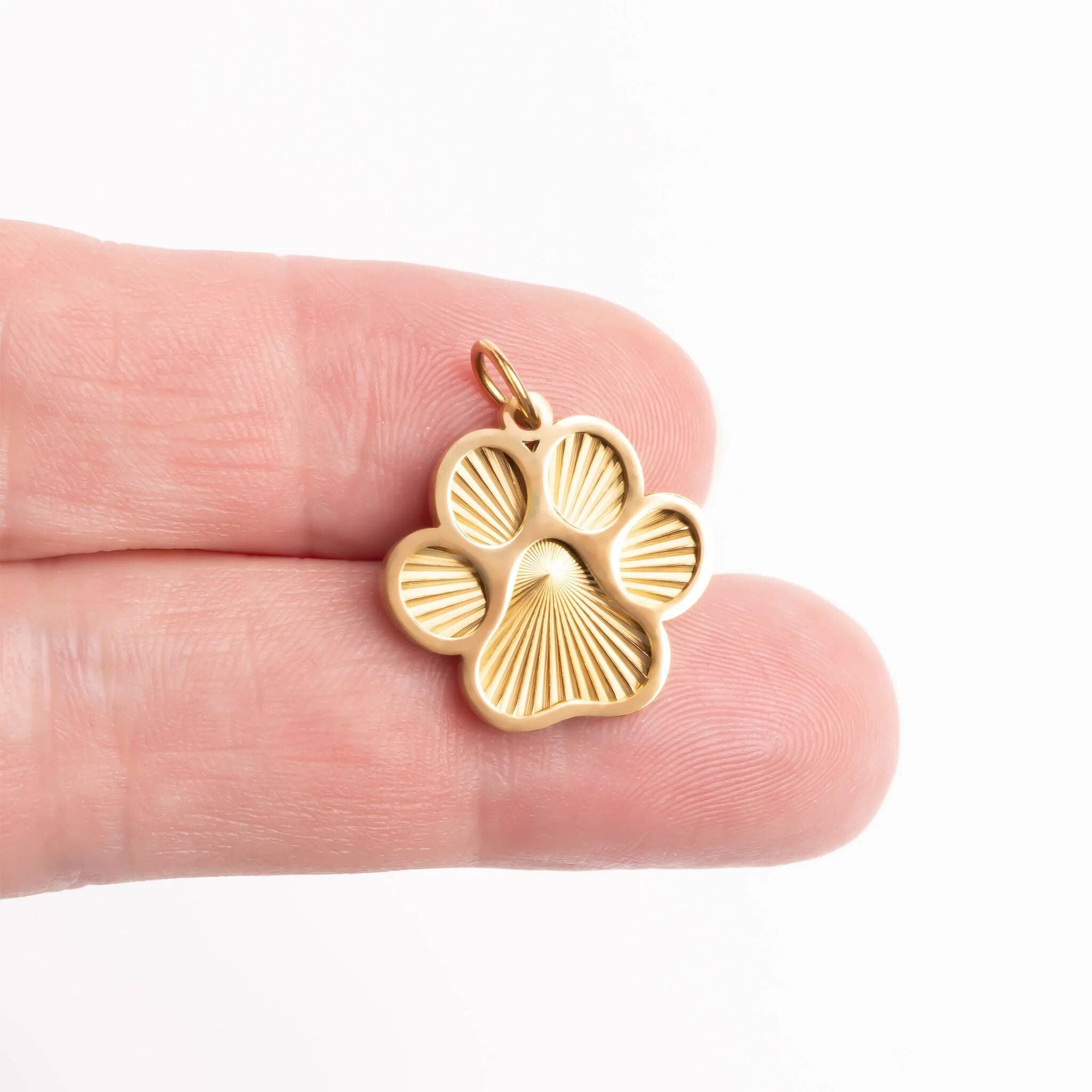 18K Gold PVD Stainless Steel Paw Print Charm: Gold
