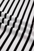 Black Stripe Short Puff Sleeve Color Block Polo Collar Blouse