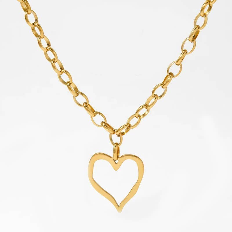 18K STAINLESS STEEL TARNISH FREE HEART NECKLACE | 40NK9564: Silver