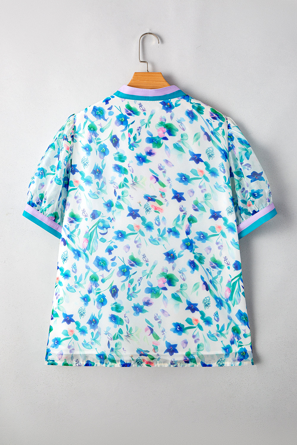Green Floral Print Puff Sleeve Plus Size Blouse