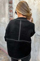 Black Bomber Contrast Trim Snap Button Long Sleeve Cardigan