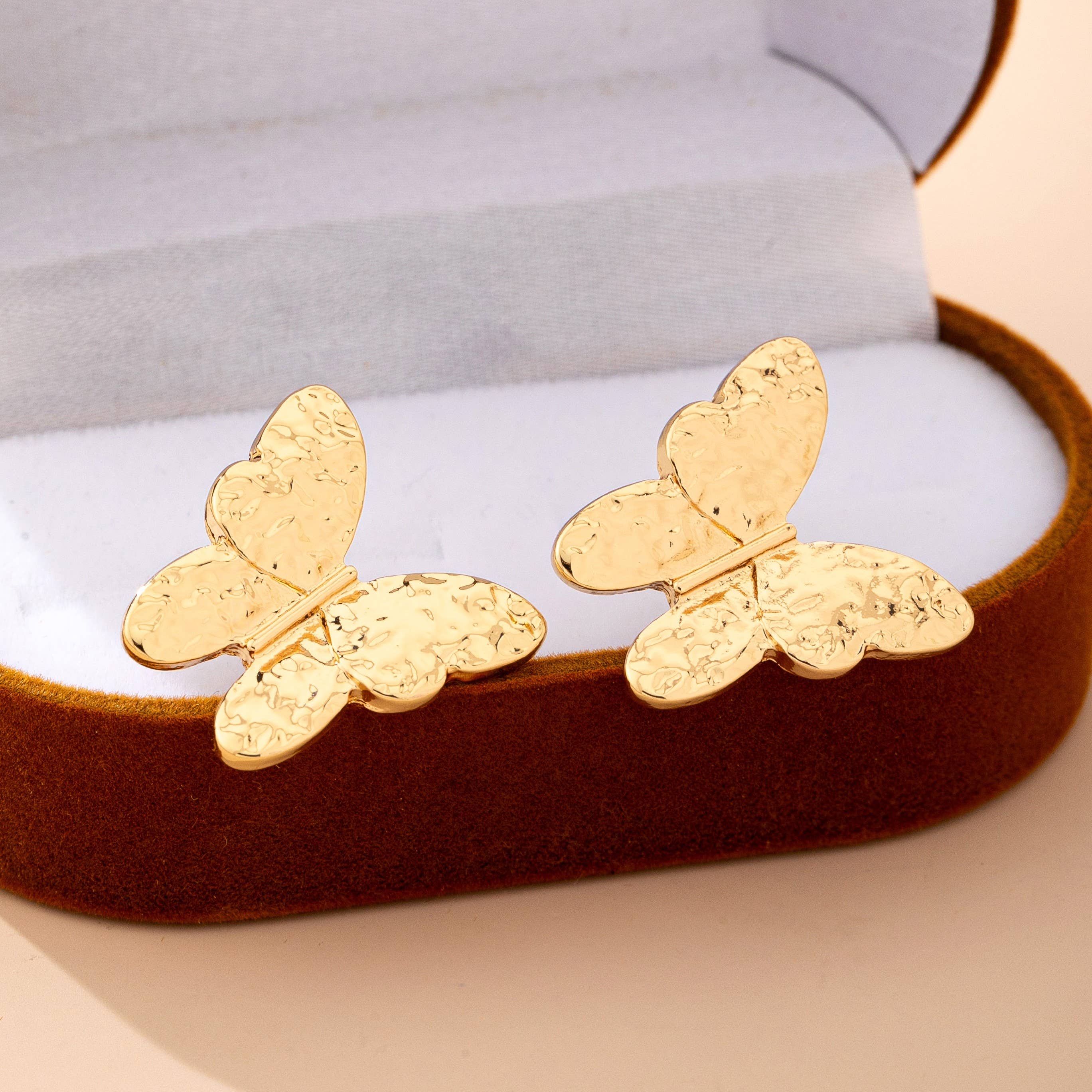 Textured Gold Butterfly Stud Earrings | 80E62062: Gold