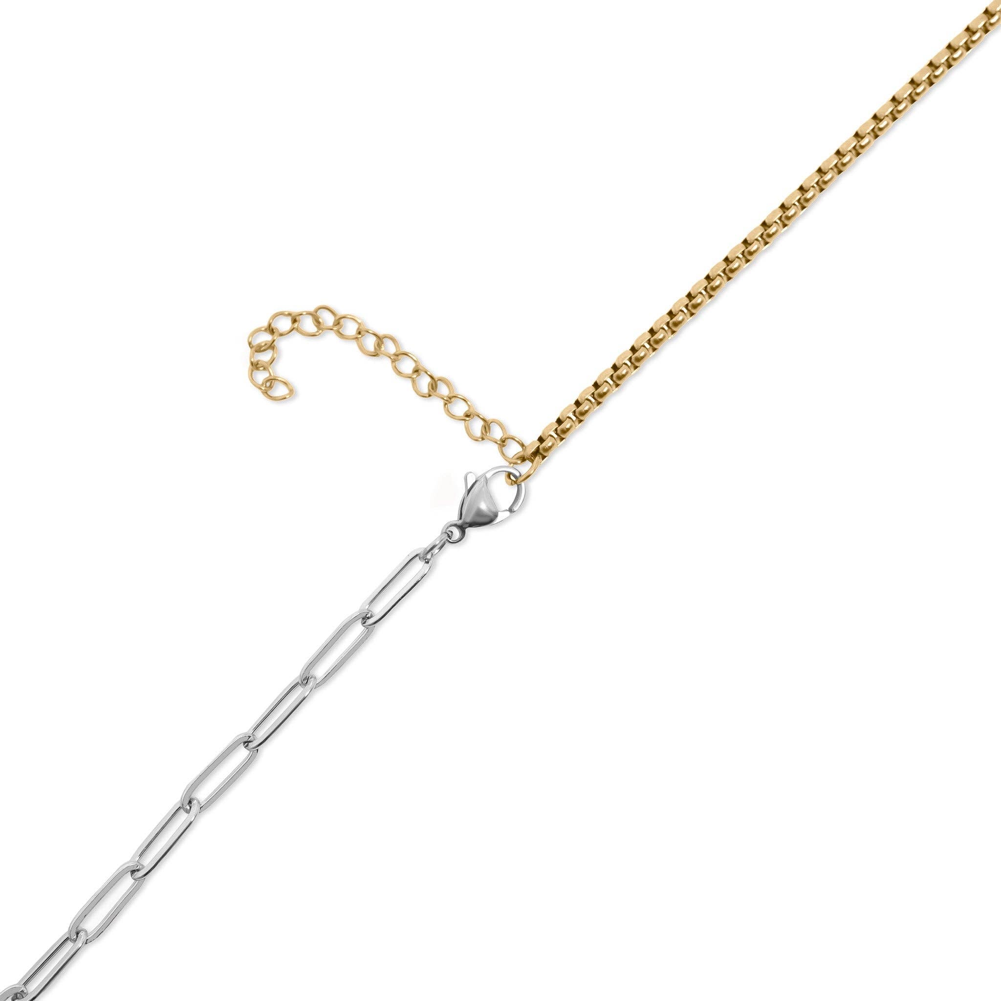 Stainless Steel Mixed Metal Paperclip Carabiner Necklace: Mixed Metal
