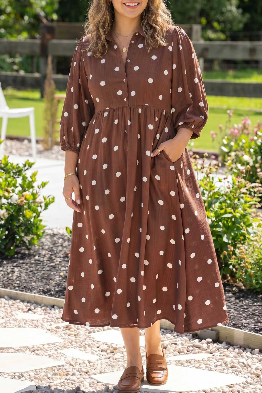 Brown Polka Dot Plus Size Dress