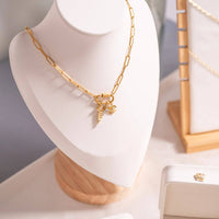 18K PVD Gold Carabiner "Faith" Paperclip Charm Necklace: Gold