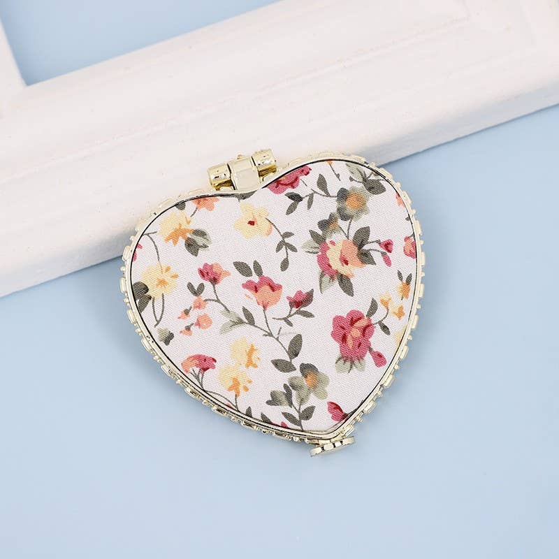TRAVEL POCKET COMPACT HANDHELD FLORAL MIRROR | 40M103: OFF WHITE