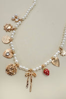 PEARL BEADED BOW STRAWBERRY CHERRY NECKLACE | 80N91511: Gold