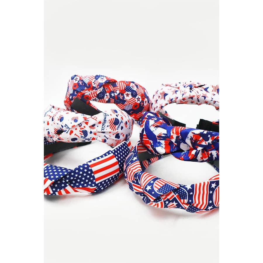 USA Flag American Patriotic Twisted  Headband: MIX COLOR / ONE(12)