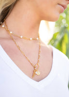 18K PVD Gold Carabiner "Faith" Paperclip Charm Necklace: Gold