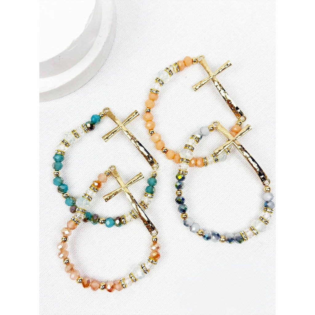 Hammered Cross Bead Stretch Bracelet: MIX COLOR / ONE(12)
