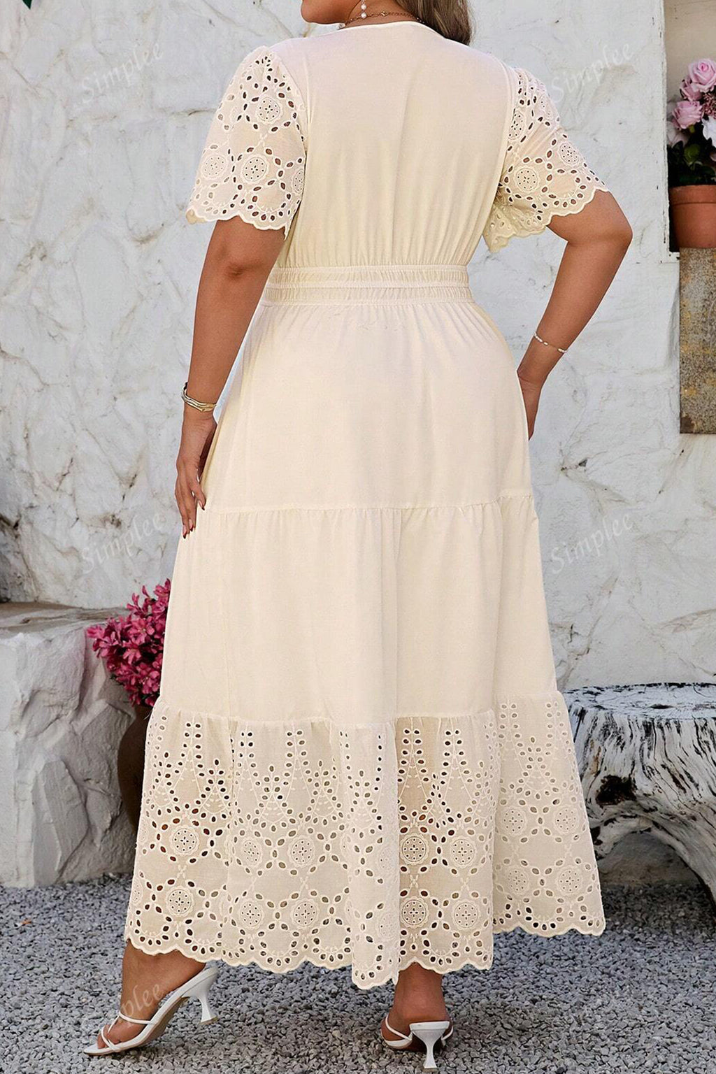Apricot Lacy Embroidery Maxi Dress