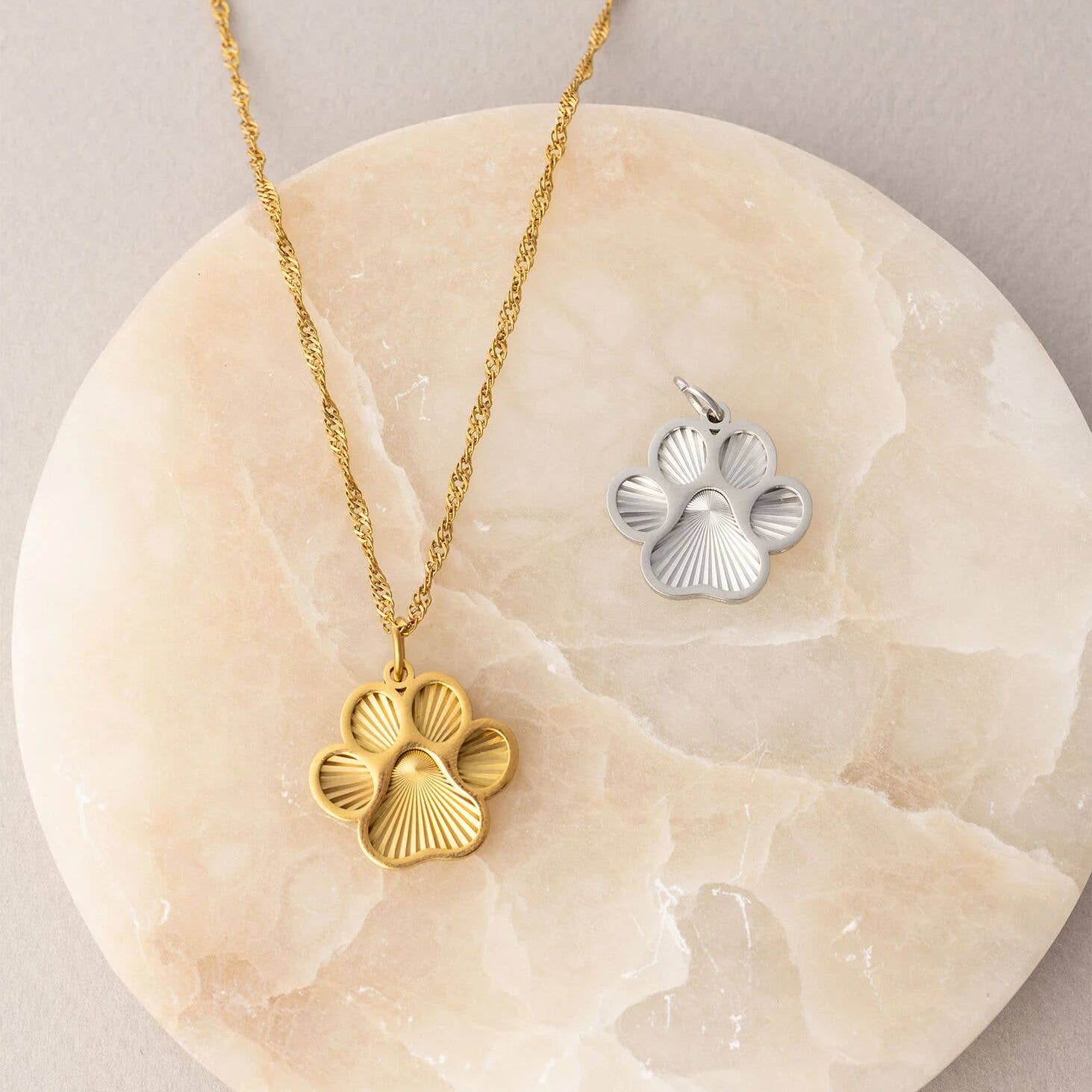 18K Gold PVD Stainless Steel Paw Print Charm: Gold