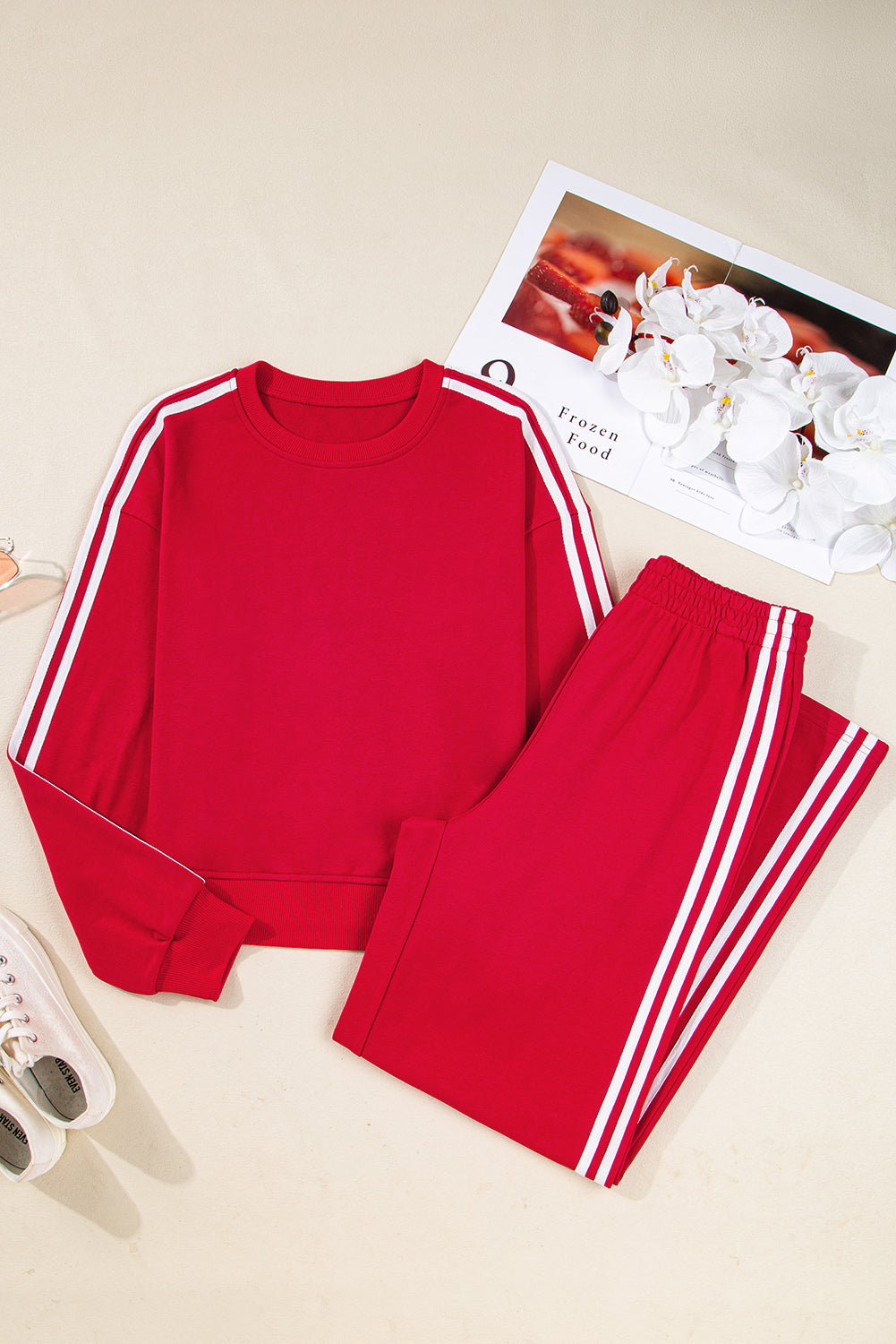 Fiery Red Pullover Wide Leg Pants 2pcs Outfit