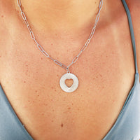 18K Gold PVD Stainless Steel Sunburst Heart Paperclip Pendant Necklace / CHN9969: Gold