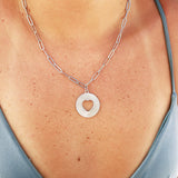 18K Gold PVD Stainless Steel Sunburst Heart Paperclip Pendant Necklace / CHN9969: Gold
