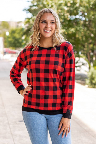 Plaid With Me Long Sleeves T-Shirt, Buffalo Plaid: RED