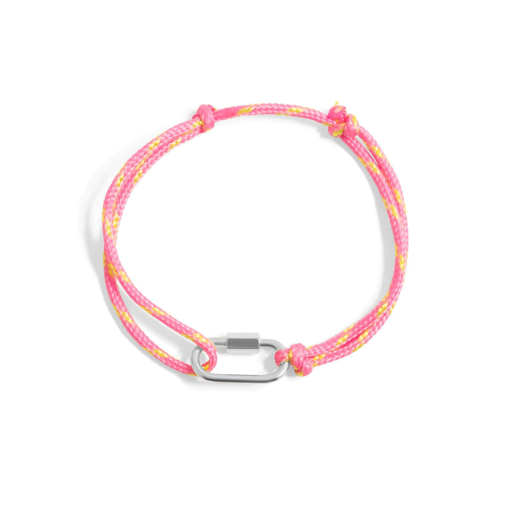 18K Gold PVD Stainless Steel Pink Rope Carabiner Bracelet: Gold