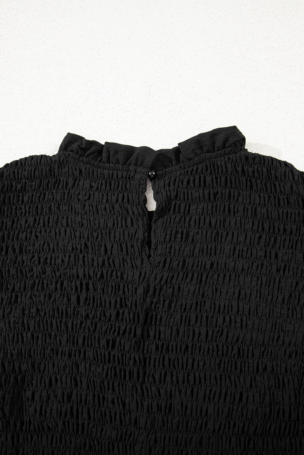 Black Ruffle Short Sleeve Shirred Peplum Top