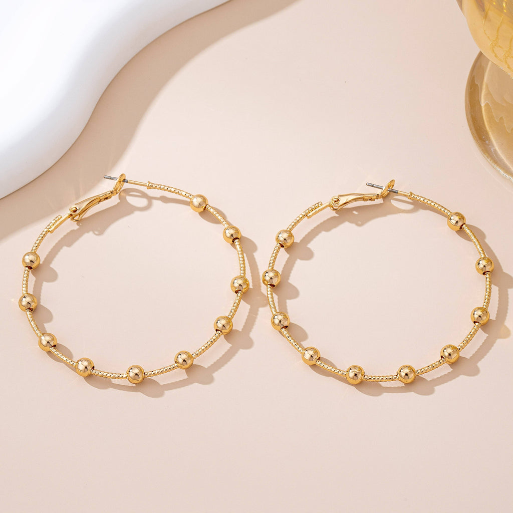 Classic Gold Ball Beaded Station Hoop Earrings | 80E61576: GOLD