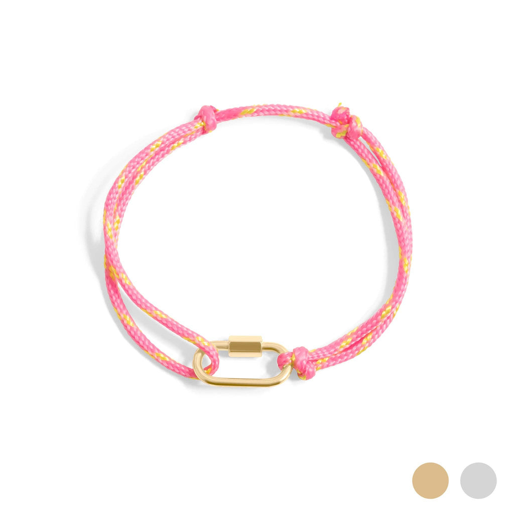 18K Gold PVD Stainless Steel Pink Rope Carabiner Bracelet: Gold