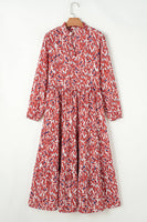 Plus Size Abstract Print Notch V Neck High Waist Maxi Dress: Orange