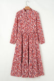 Plus Size Abstract Print Notch V Neck High Waist Maxi Dress: Orange