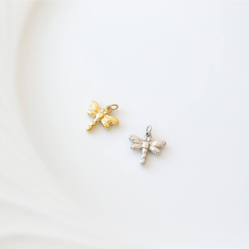 18K Gold PVD Stainless Steel Dragonfly Charm: Stainless